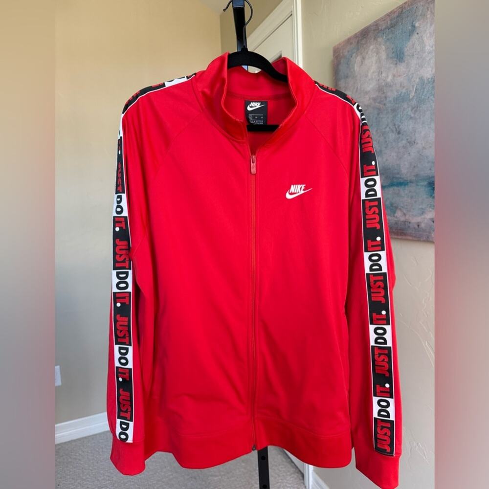 Vintage Nike Just Do It Tape Track Jacket Mens Extra Large XL Red Black Logo